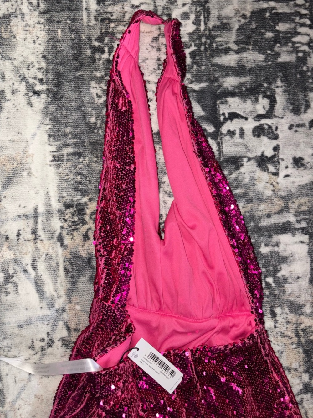 New pink nasty gal halter neck flared sequin jumpsuit 10 - Picture 6 of 6